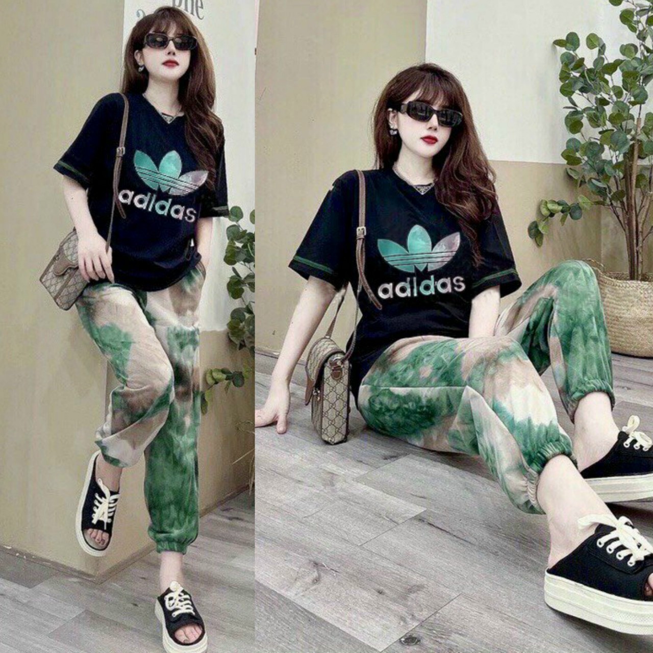 BỘ THỜI TRANG FOM RỘNG PHỐI HỌA TIẾT ADIDAS THÊU - BTN426